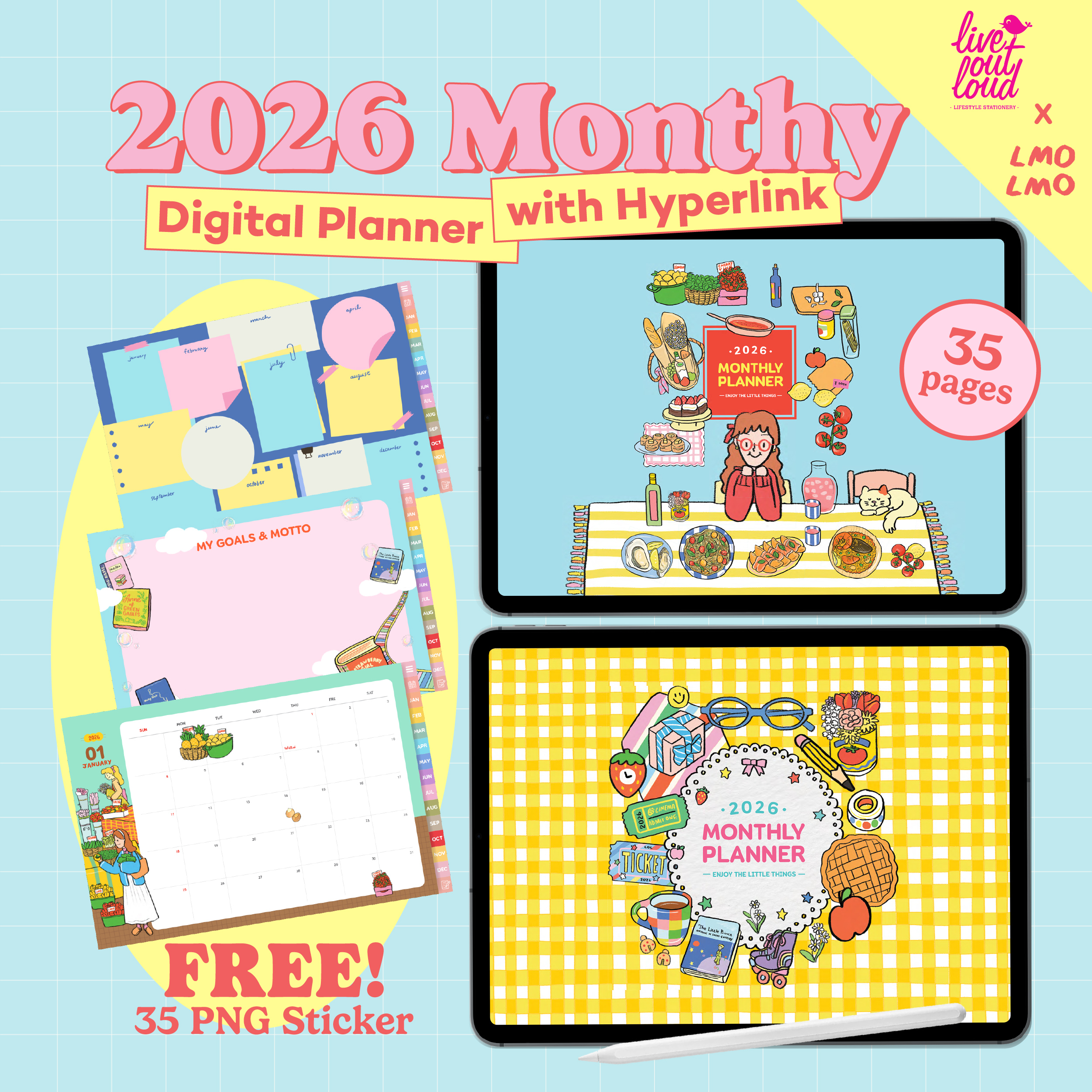 2026 My Little Joy Digital Planner (Monthly) + Free Stickers